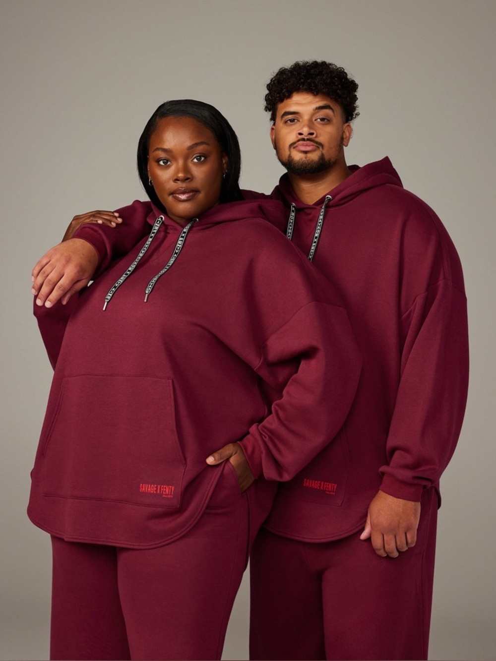 Savage x Fenty Essential Scope Logo Oversized Hoodie Unisex XL Plum Fleece Cozy